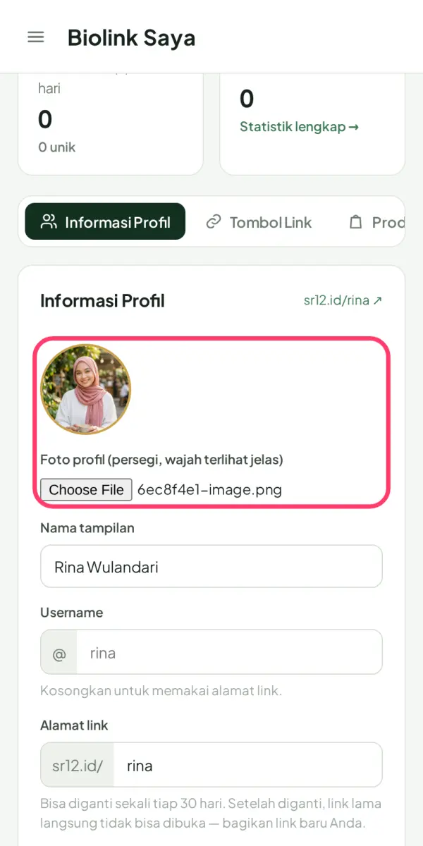 Pasang foto profil
