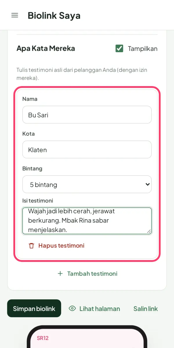 Cerita tentang Bunda & testimoni